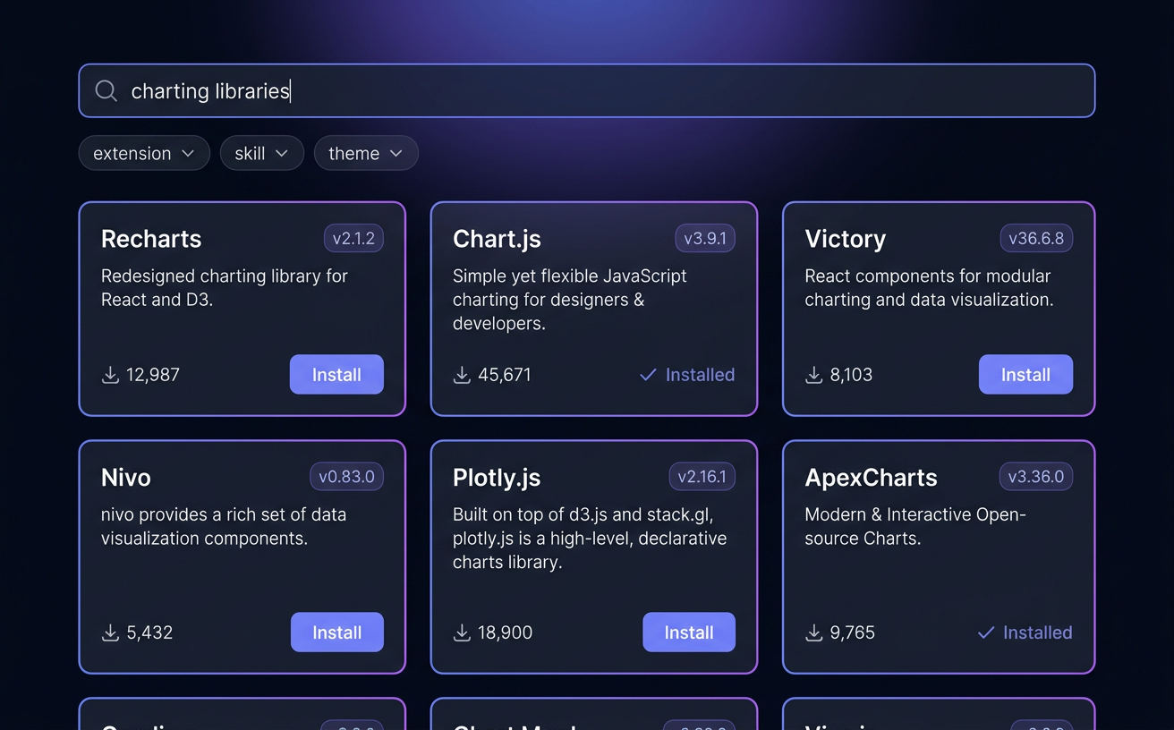 Package manager with search results and install buttons