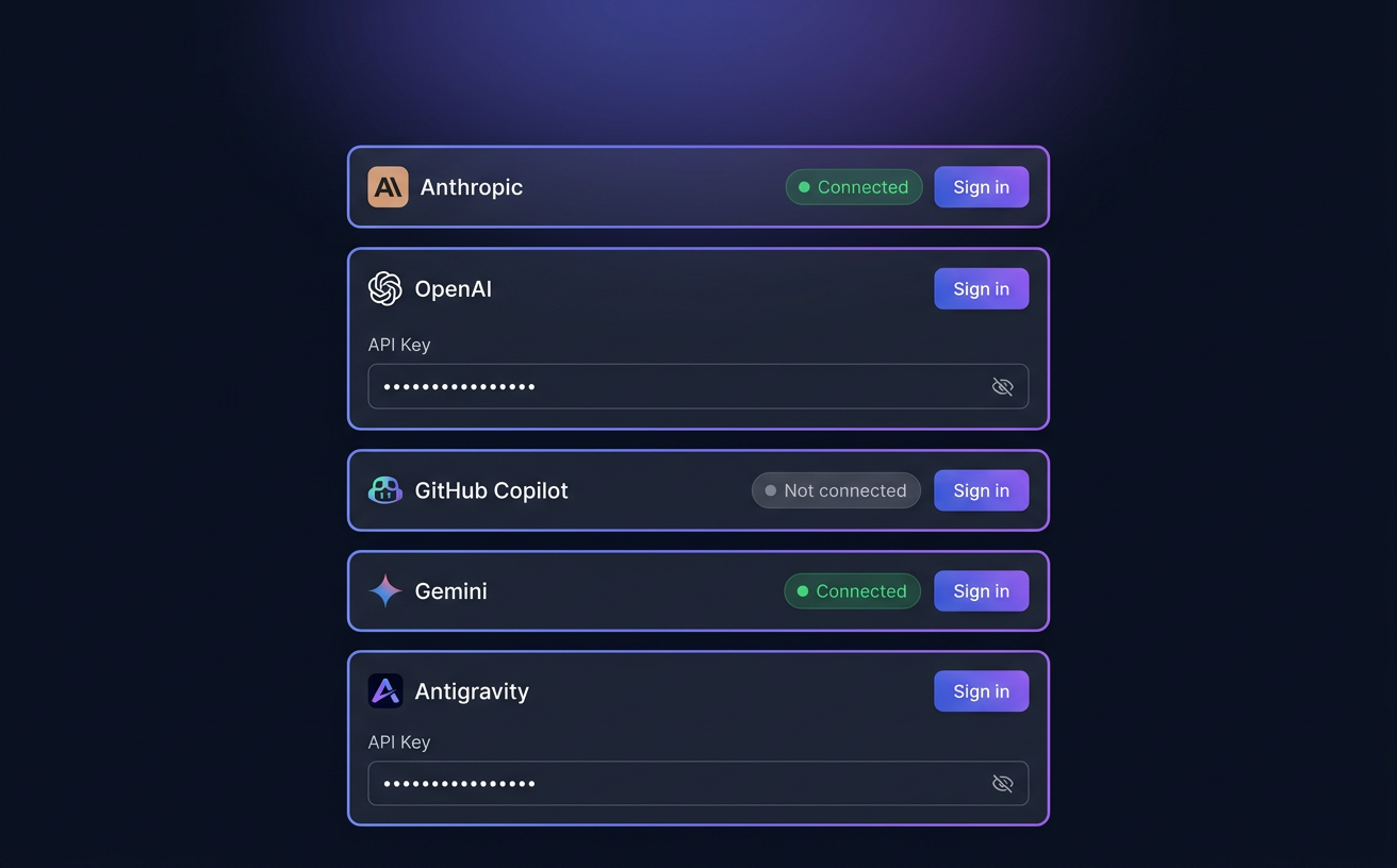 Provider authentication panel in settings