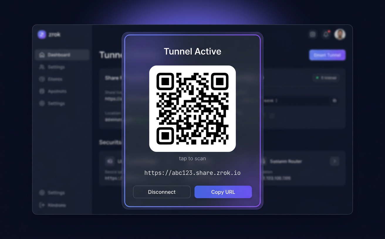 Tunnel QR code dialog with scannable code